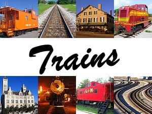 Train engines, cabooses, depots and tracks